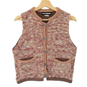 Vintage Ani Barrie Tan Blush Pink Knit Button Down Vest M